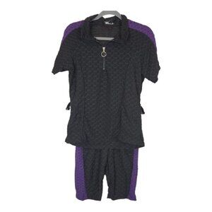 Rouge Collection 2 Piece‎ Workout Set in Black/Purple Size 1X